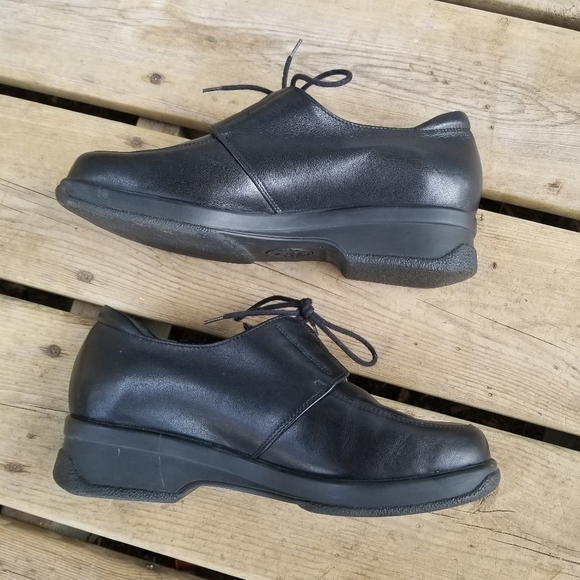 Vintage 90s y2k Mephisto Comfort Square Toe Chunky Heel Black Leather Oxfords 8 - Picture 3 of 10